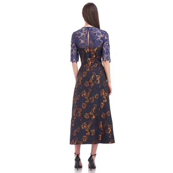 Kay Unger New York Floral Jacquard Lace Illusion Dress - Picture 5 of 16
